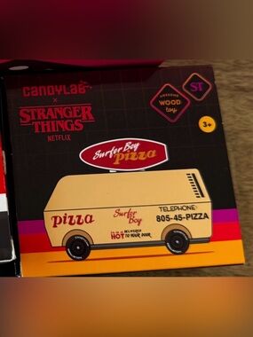 CANDYLAB wooden kids toy surfer boy pizza truck 
New in box